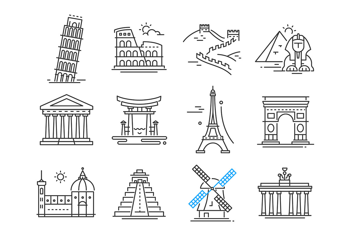 Line Design Landmarks Icons Set, an Outline Icon by Boyko Pictures (Photo 5 of 9)