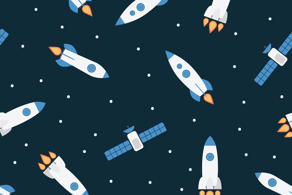 Seamless pattern with rockets, a Pattern Graphic by Vadim Sadovski