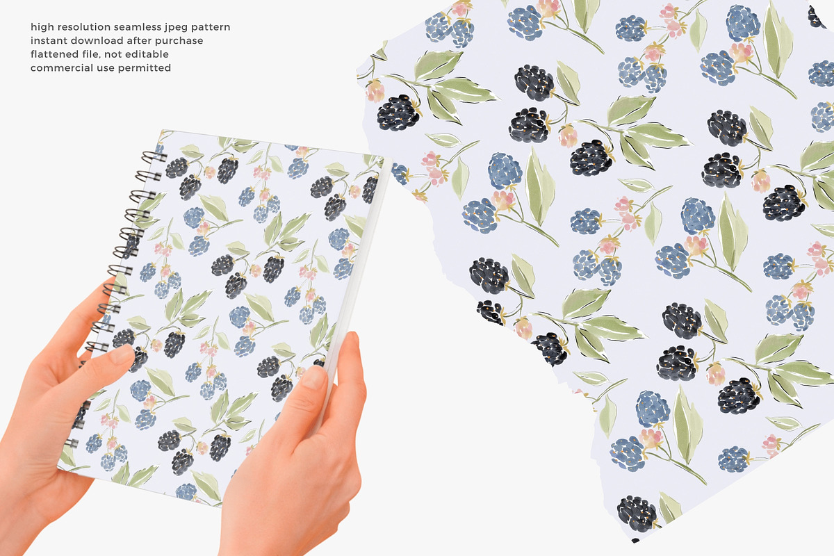 Watercolor blackberry pattern, a Pattern Graphic by Pink Studio Art (Photo 4 of 4)