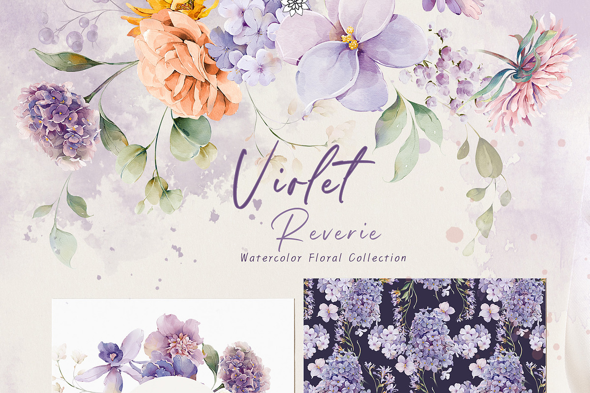 Watercolor Violet Floral Collection, a Decorative Illustration by Damian Roh (Photo 7 of 14)