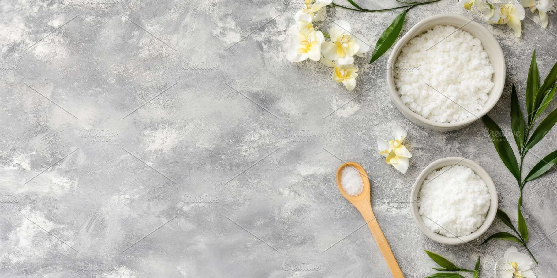 Spa concept background with bowls of, a Photo by Dvoevnore photos