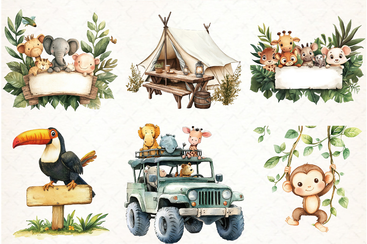 Safari Watercolor Clipart Bundle, an Illustration by Watercolor design (Photo 3 of 3)