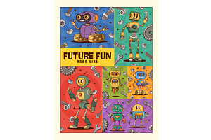 Robot droids groovy characters, a Technology Illustration by Buch&Bee