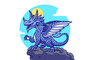 Dragon Standing On Mountain Cartoon, an Animal Illustration by Catalyst Labs
