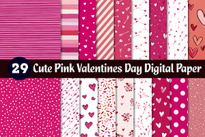 cute pink valentines day digital pap, an Illustration by CreationArt