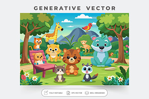 Cartoon animals play joyfully in a g, a Graphic by Iftikhar Alam
