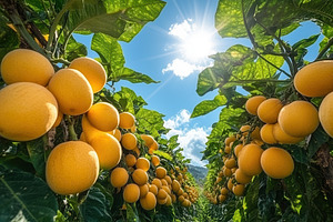 Beautiful rows of ripe yellow melons, a Photo by Tanuart