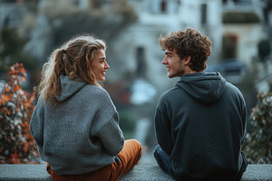 Young couple enjoying a moment toget, a Photo by Tanuart