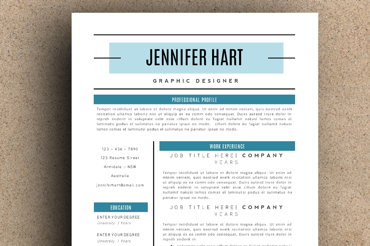 The Jennifer Resume Pack - Teal, a Resume Template by LeArt