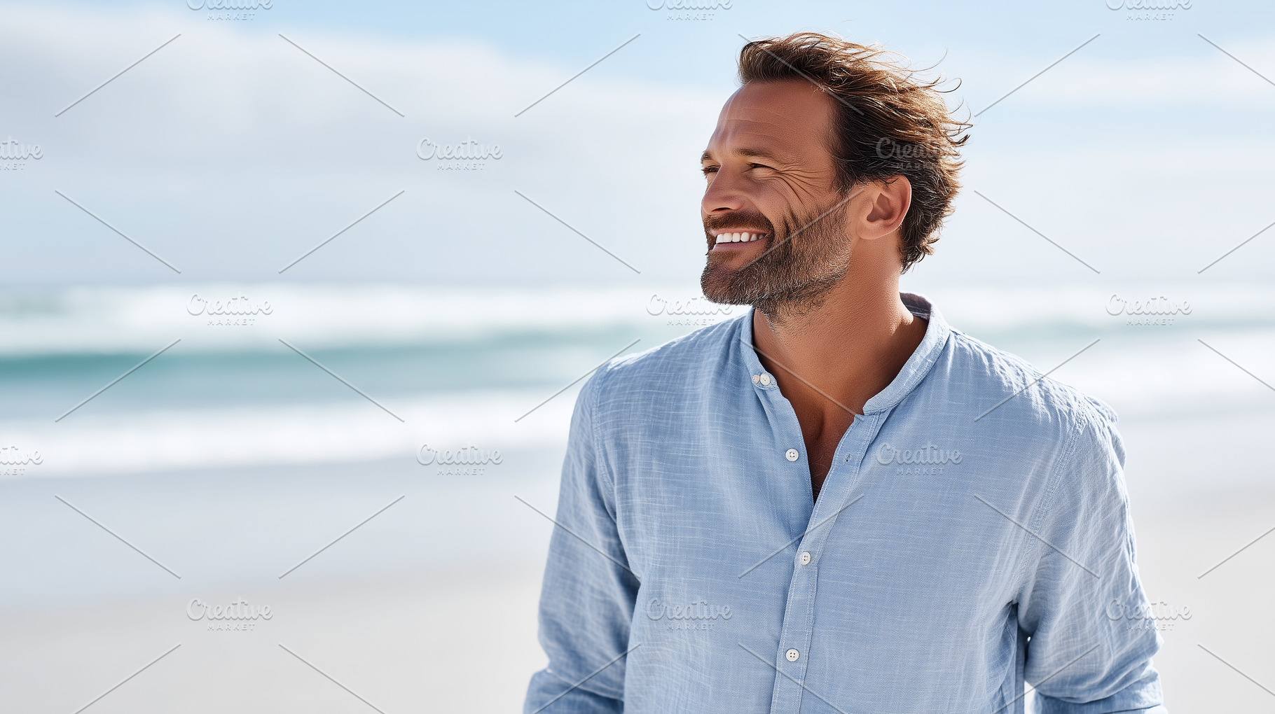 Smiling man in a light blue shirt, a Person Photo by MistyDay
