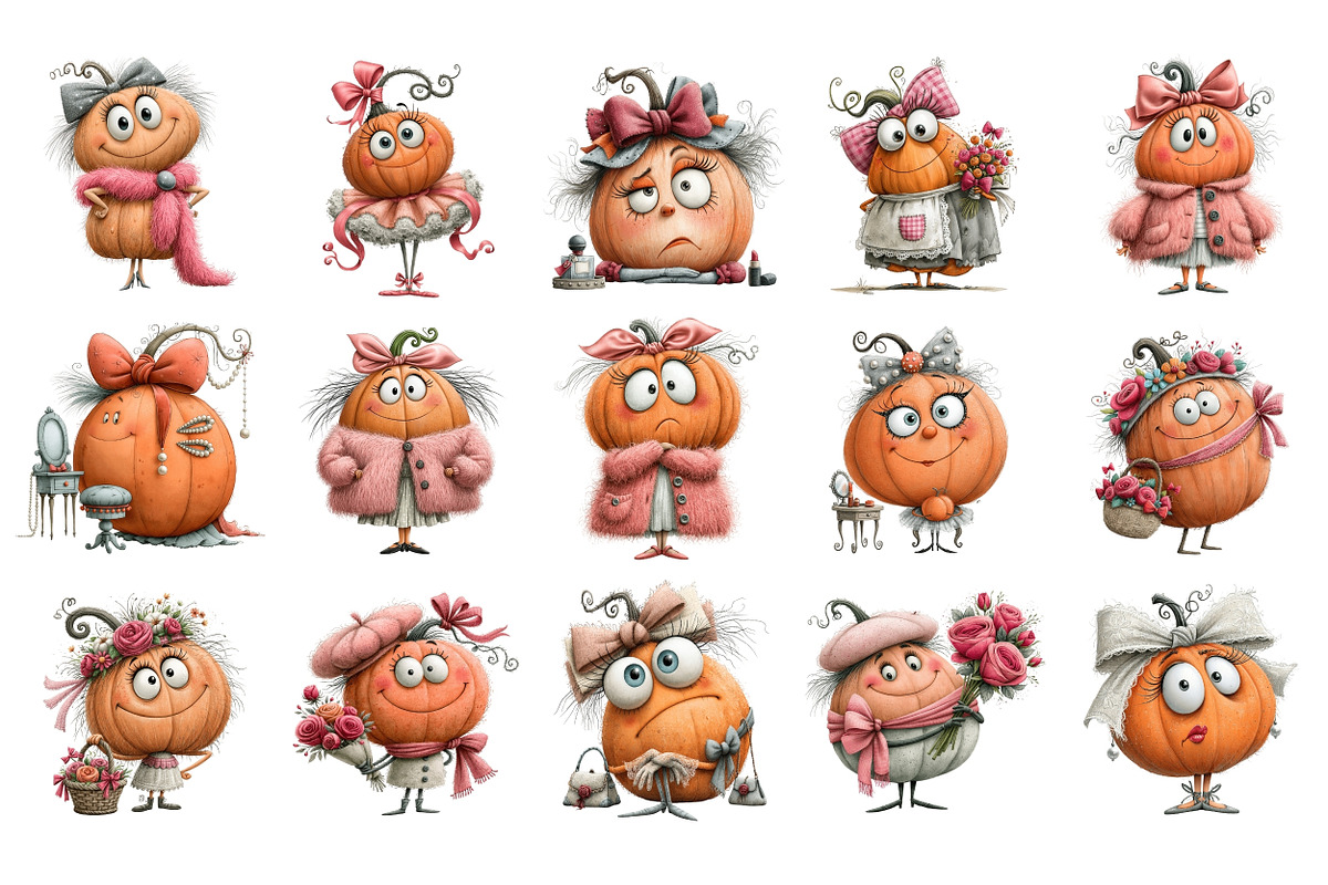 Quirky Coquette Pumpkins PNG Clipart, a Seasonal Illustration by Nicolle's Colorful Art (Photo 4 of 6)