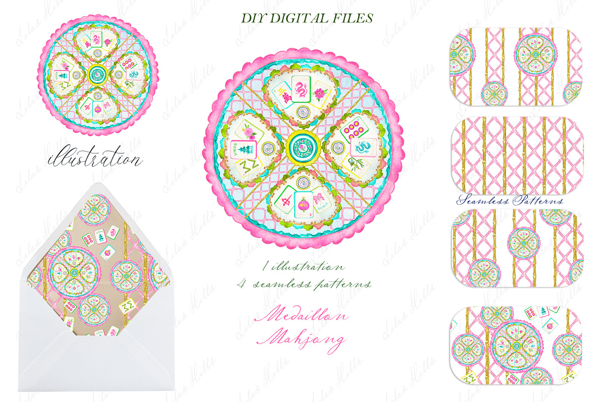 Mahjong Medallion Clipart Watercolor, a Decorative Illustration by LABFcreations (Photo 4 of 4)