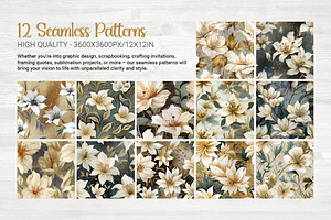 Golden Blooms Seamless Patterns