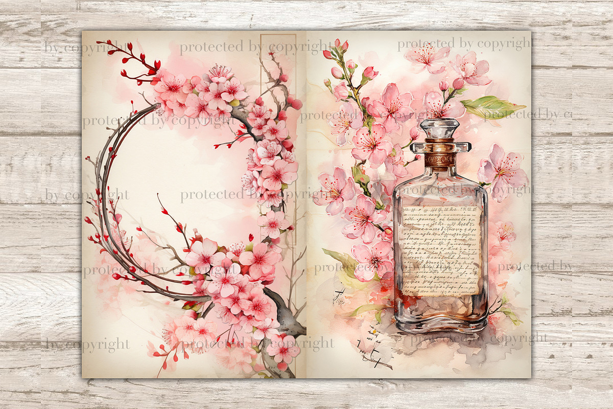 Sakura Junk Journal Pages, a Seasonal Illustration by GlamArtZhanna (Photo 8 of 10)