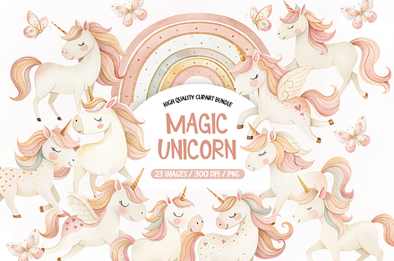 Watercolor Unicorn Clipart, an Illustration by TatiMockup