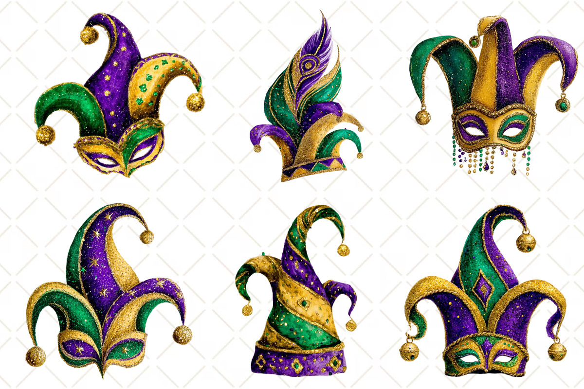 Watercolor Mardi Gras Jester Hat, an Illustration by Black Bird Studio (Photo 3 of 6)