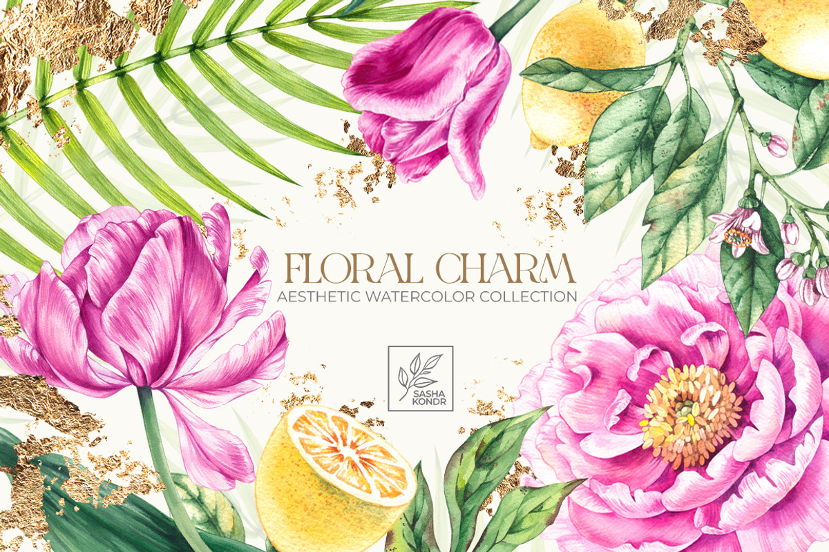 Floral Charm Botanical Watercolor, a Decorative Illustration by SashaKondr (Photo 1 of 16)