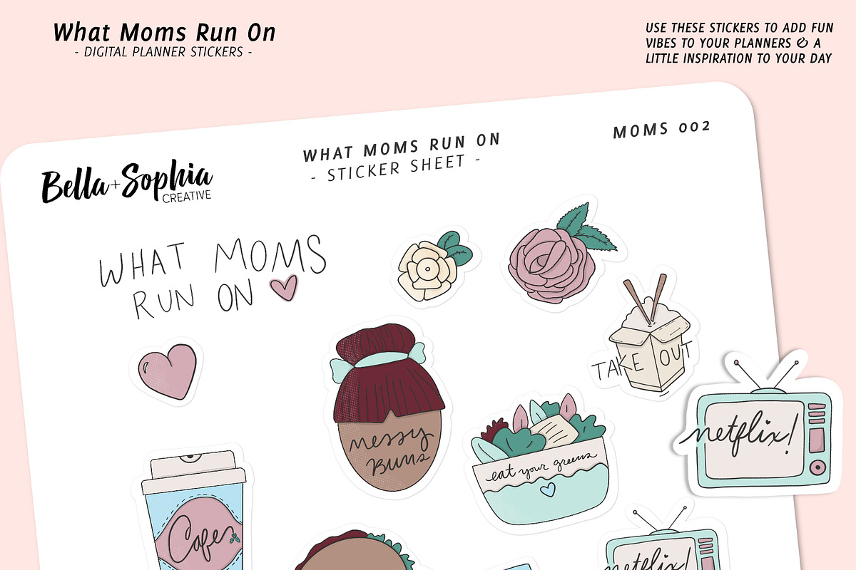 What Moms Run on Digital Sticker Set, a Stationery Template by Bella+Sophia Creative (Photo 2 of 4)