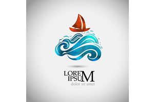 Logo sea and red boat. Not AI, a Transportation Illustration by Nenahliadava Design
