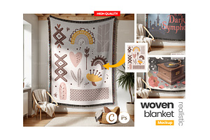 Woven Blanket Mockup Hang on Wall