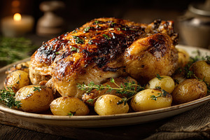Roasted Chicken and Potatoes Thyme G, a Photo by Pixeness Studio