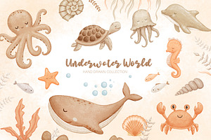 Watercolor Sea Animals Clipart
