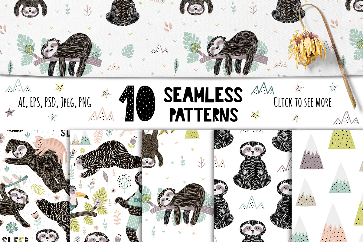 Sleep More Sloths Graphic Pack, an Animal Illustration by Gulnara Sabirova (Photo 2 of 8)
