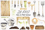 Garden Tools Watercolor Set, an Object Illustration by WatercolorElena (Thumbnail 2 of 11)