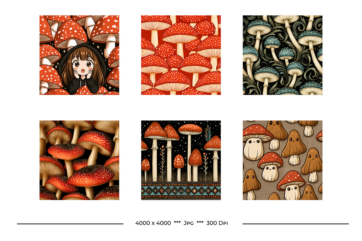 Mushroom Retro Art Patterns, a Pattern Graphic by karenfoleyphoto (Photo 3 of 13)
