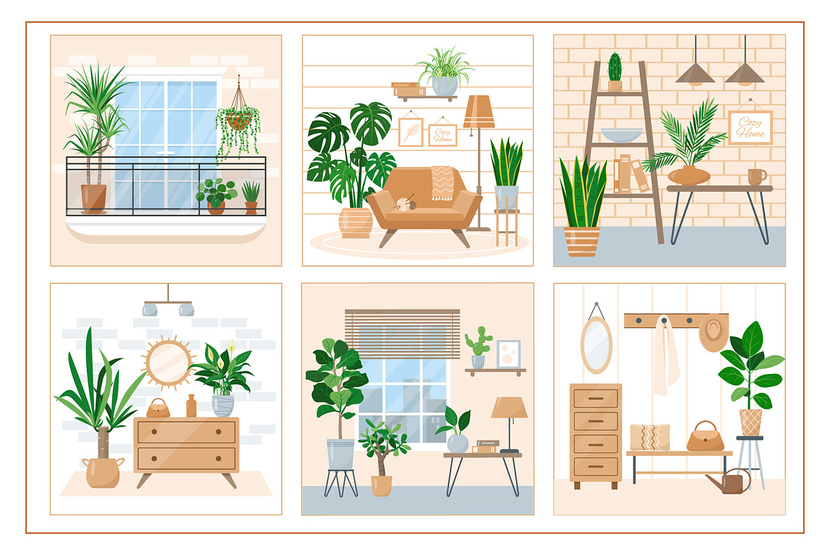 Home plants in cozy interiors, an Illustration by Elena Istomina (Photo 9 of 10)