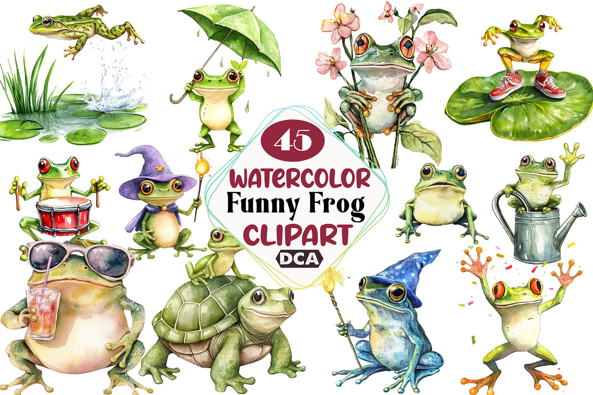 Quirky Frog Clipart, Funny Frog Art,, an Illustration by DreamCafeArt (Photo 1 of 6)