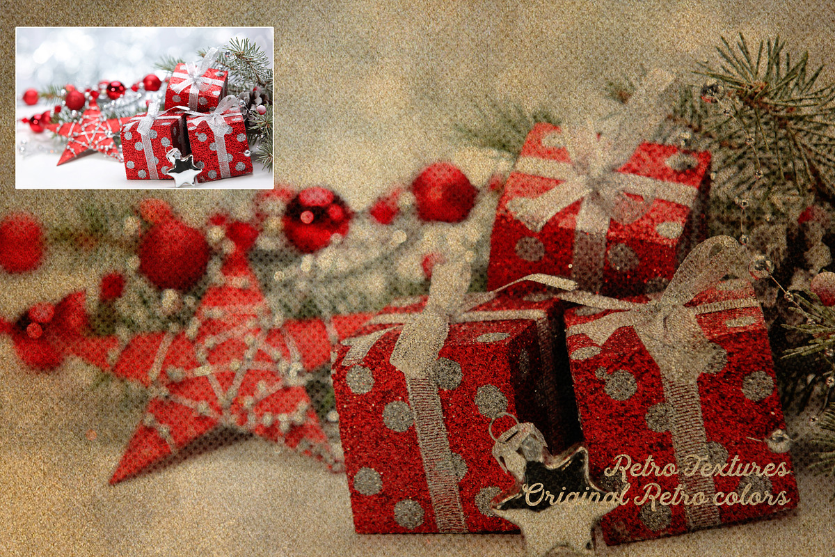 Retro Christmas EFFECTS & BRUSHES PS, a Layer Style Add-On by Alexiva (Photo 6 of 14)
