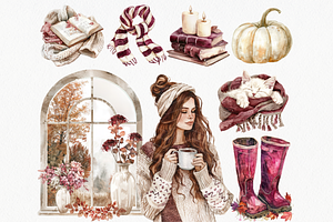 Burgundy Fall Clipart Bundle