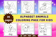 Cute Alphabet Animals Coloring Page, an Education Illustration by Salaly (Thumbnail 1 of 12)
