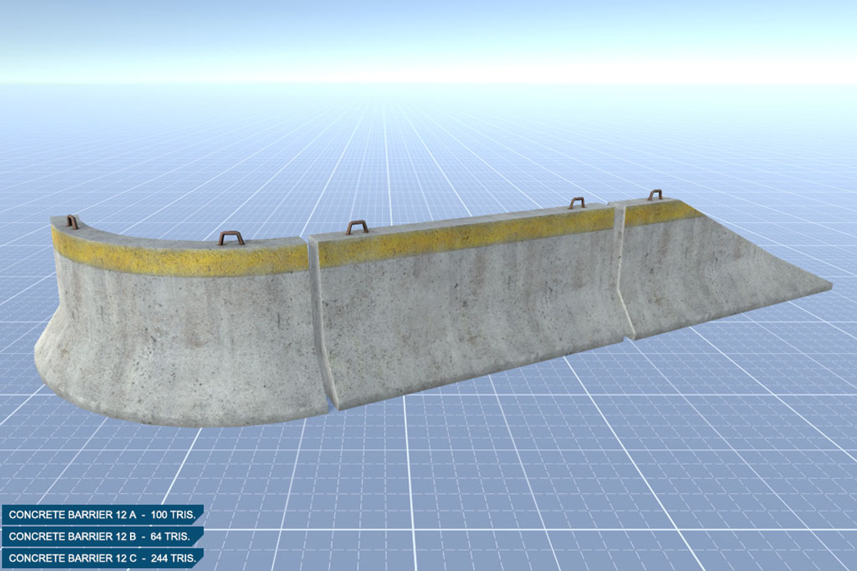 16 Concrete Barriers - Big Pack, an Environmental 3D Model by 3DCaster (Photo 30 of 34)