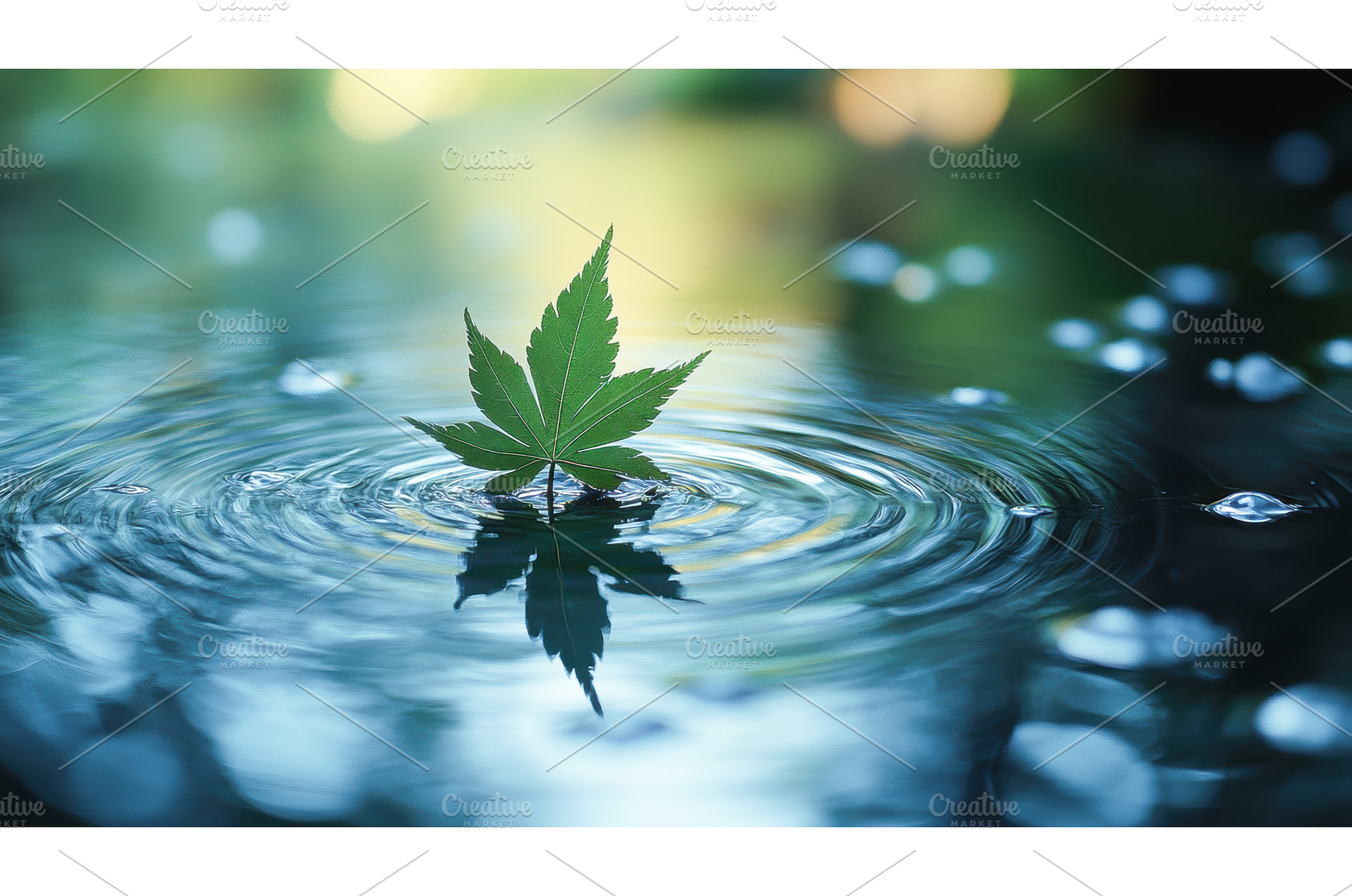 Green leaf floating on water with, a Photo by Rodica Ciorba