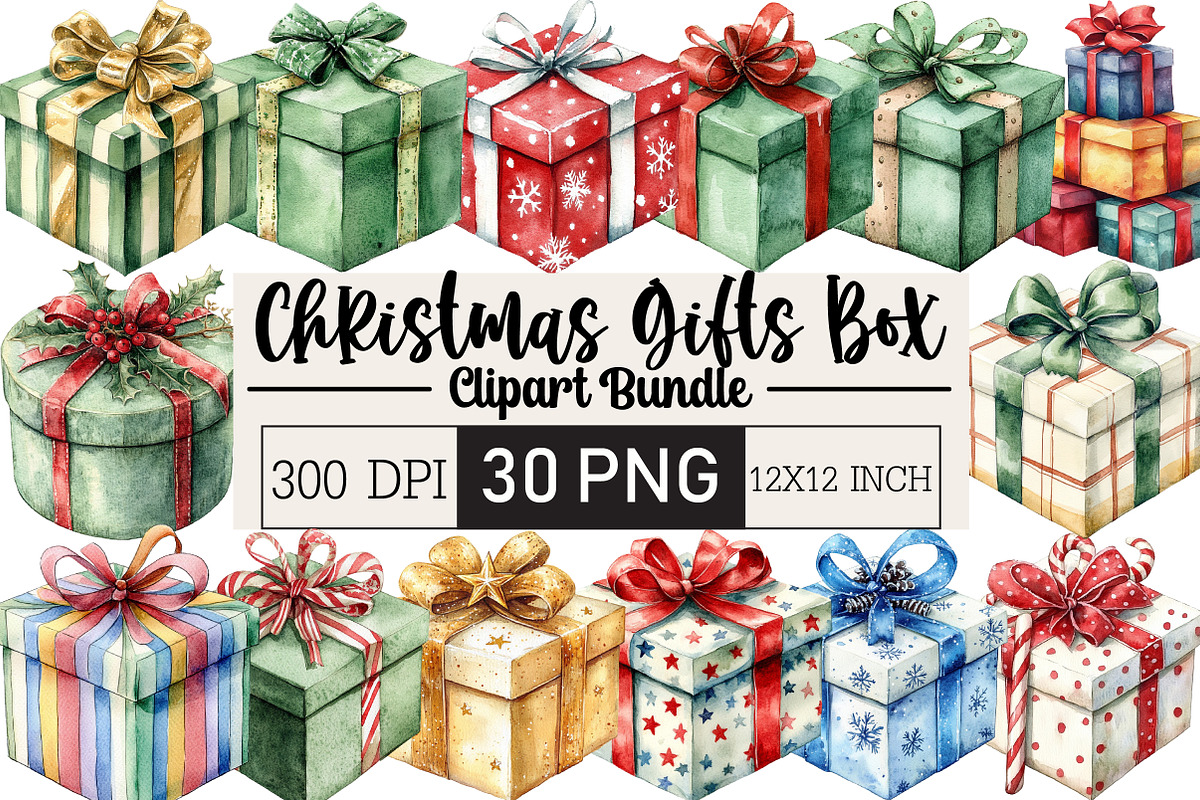 Christmas Gifts Box Clipart, an Illustration by Black Bird Studio (Photo 1 of 6)