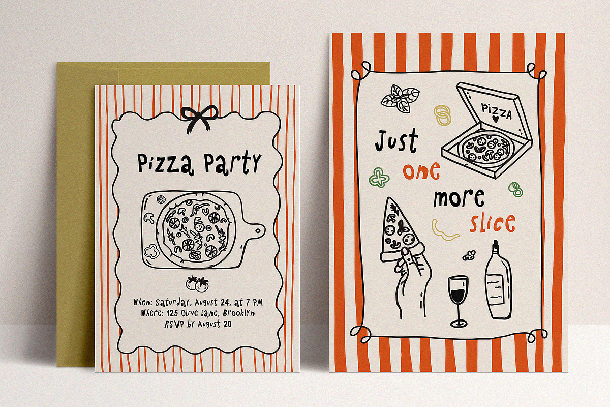 Whimsical Pizza & Wine Party set, a Food Illustration by Madiwaso (Photo 5 of 11)