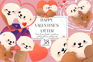 Valentine's Otters in Love Clipart