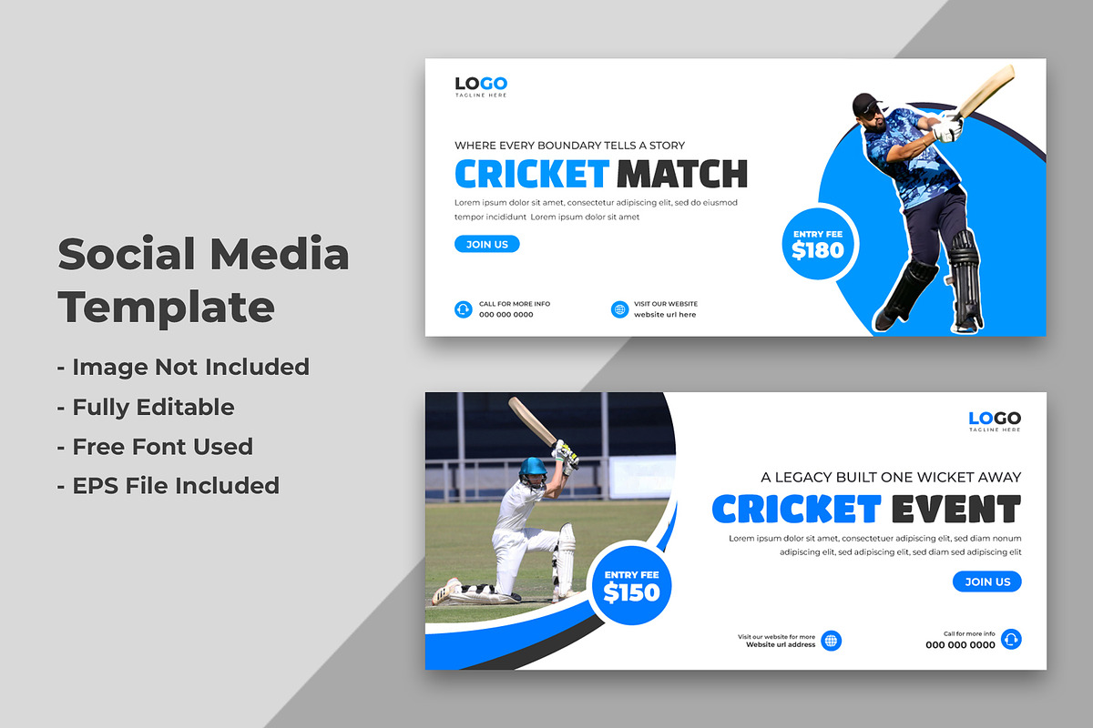 Cricket Tournament Social Media, a Social Media Template by nandinigraphics (Photo 1 of 2)