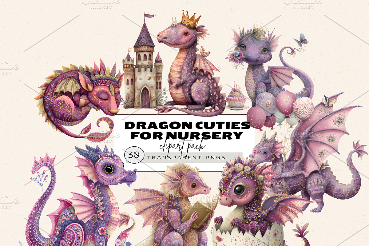 BABY DRAGON BABY SHOWER CLIPART, an Animal Illustration by Daring Digies (Photo 1 of 7)