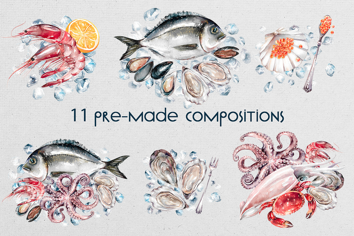 Seafood watercolor clipart, a Food Illustration by Eva Kleinman (Photo 3 of 13)