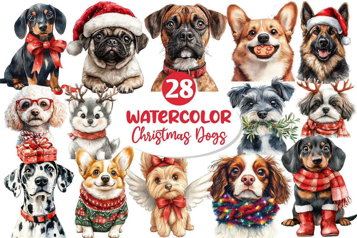 Christmas Funny Dog Clipart, an Illustration by Dream Creation (Photo 1 of 6)