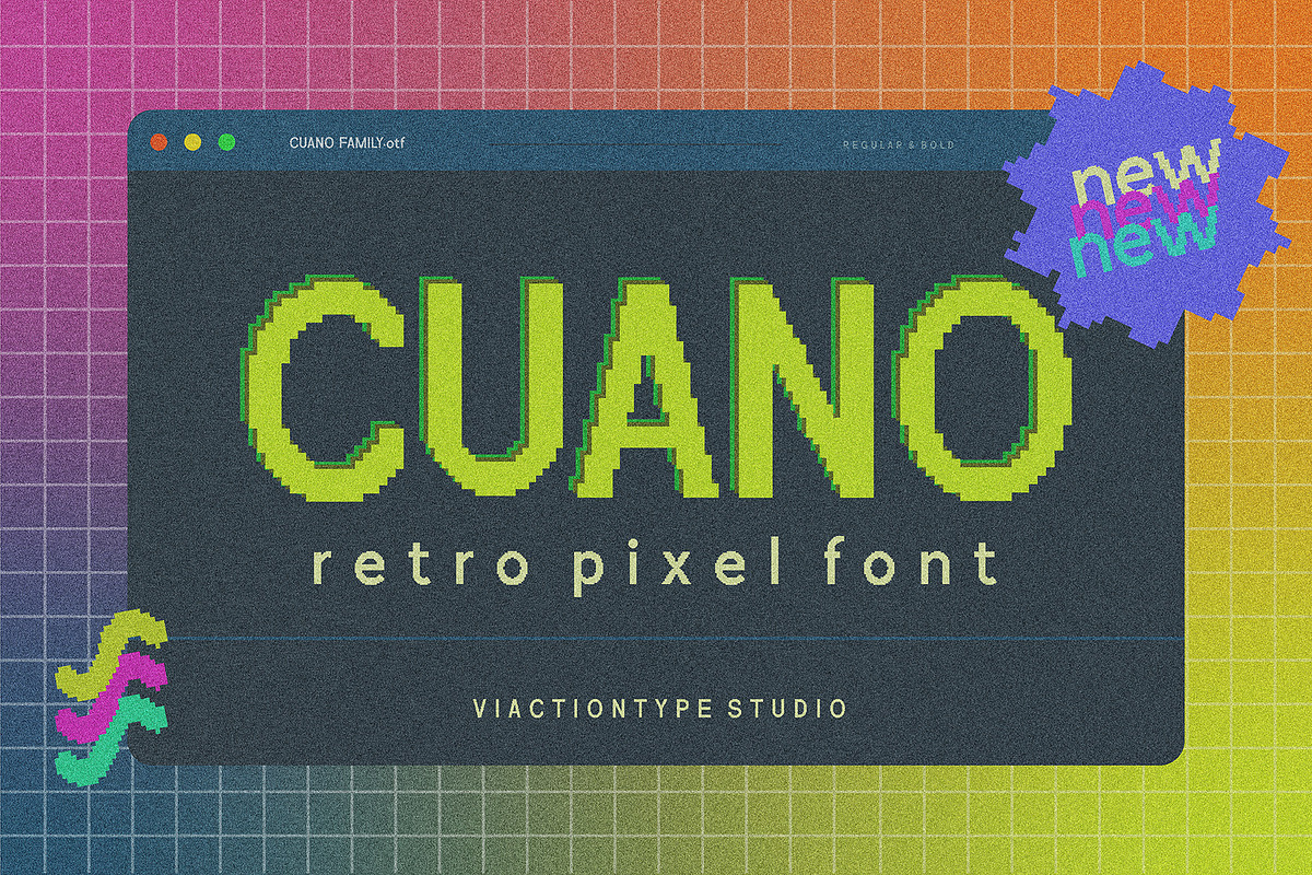 VT Cuano – Retro Pixel Font, a Sans Serif Font by ViactionType (Photo 1 of 8)