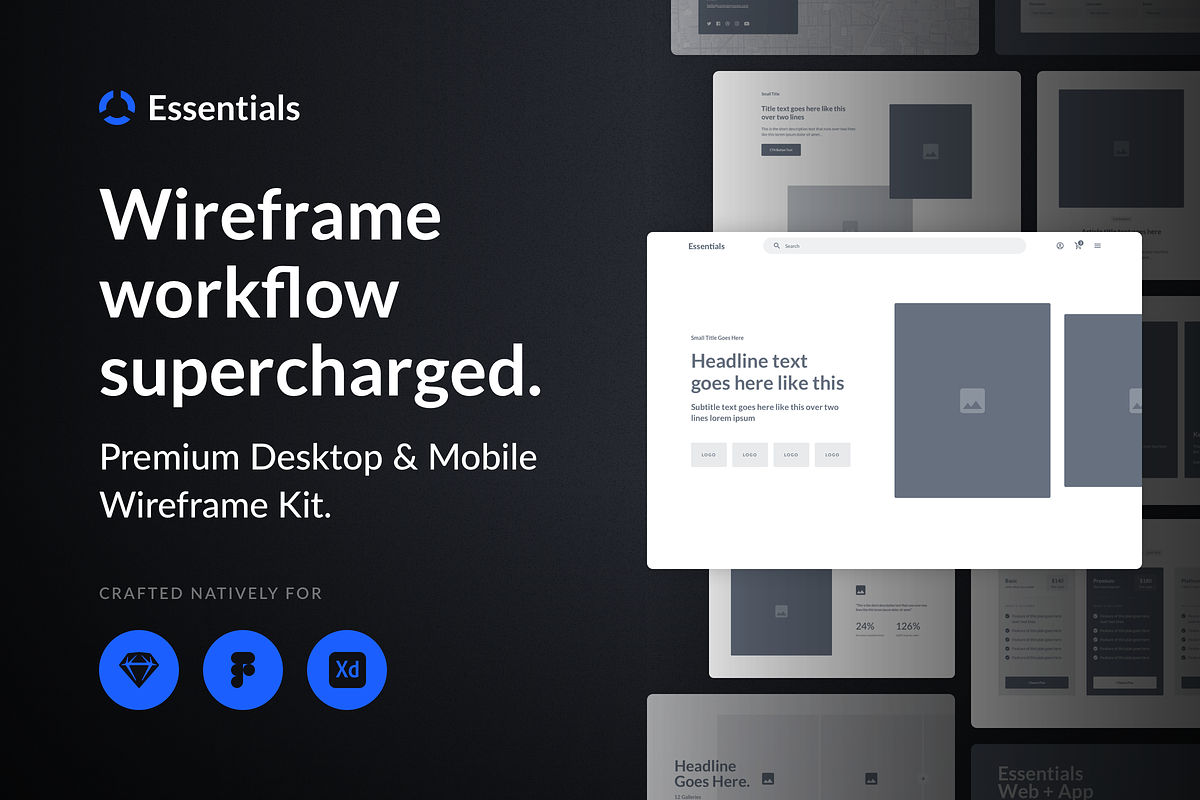 Essentials Wireframe Kit, a Wireframe Template by UI Vault (Photo 1 of 6)