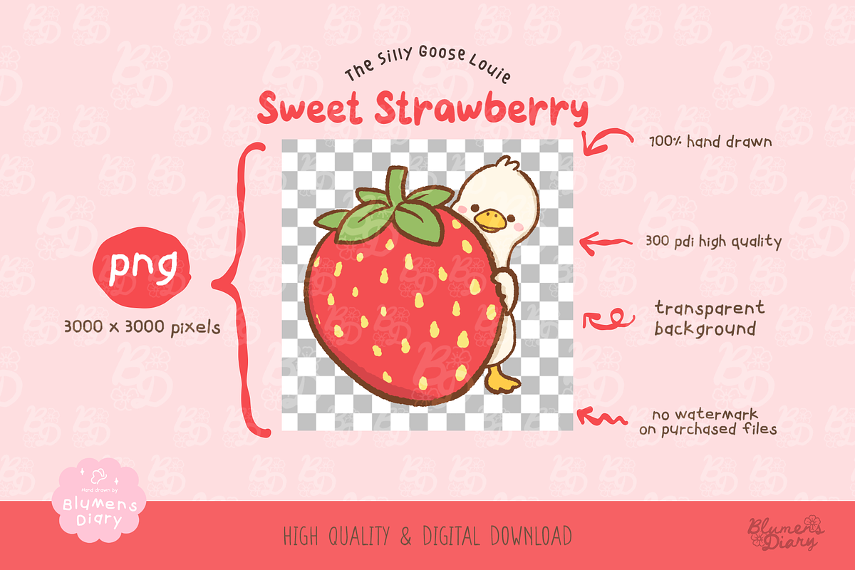 Sweet Strawberry Goose Clipart, an Animal Illustration by Blumensdiary (Photo 3 of 6)