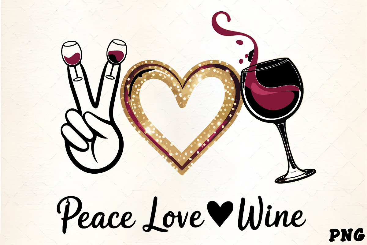 Peace love wine peace sign heart win, an Illustration by CrexoraLab (Photo 2 of 4)