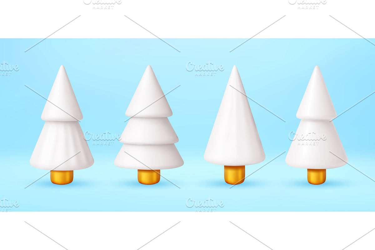 Set of white 3d winter trees with, an Object Illustration by Abscent