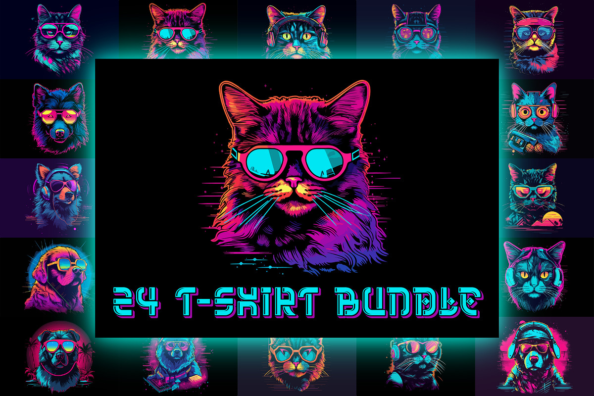 24 t-shirt designs bundle., an Animal Illustration by Fractal fonts & graphics (Photo 1 of 25)