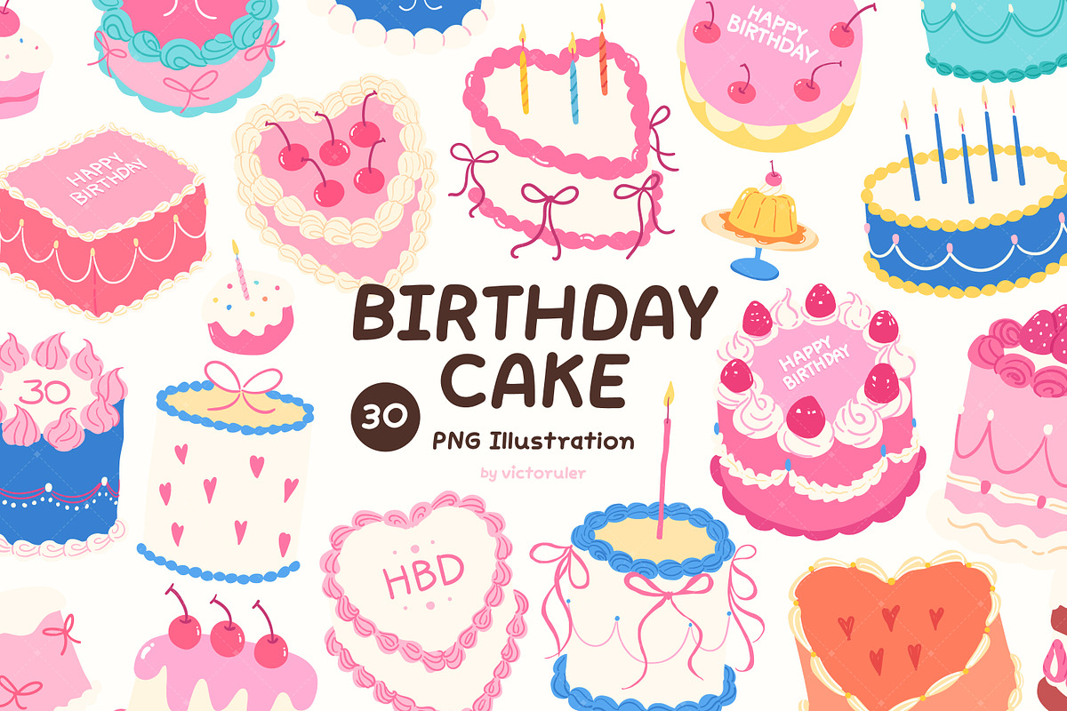 30 Bithday Cake Clipart, a Food Illustration by Victoruler (Photo 1 of 5)